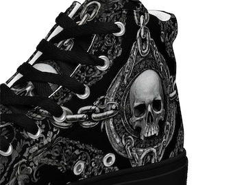 Sneakers alte da uomo in tela con teschio incatenato – Scarpe streetwear gotiche metal