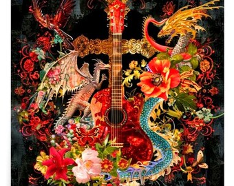 Dragon Garden Rosewood & Fire - Poster, fiori da giardino, draghi, serpente, arte cinese, oriente classico, orientale, mitico, magico