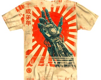 MECH HAND PROTOCOL 44XYZ2 - Men’s cotton crew neck t-shirt, robotic, science fiction, streetwear, japanese clothing, graphic art