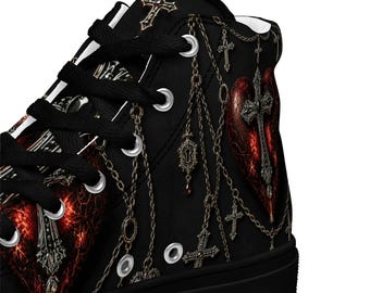 Soulflame Crucifix High Top Sneakers – Gothic Cross Chains Streetwear Footwear