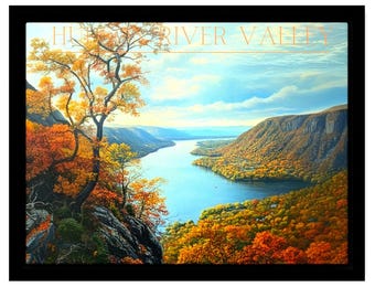 Lienzo enmarcado con vista a la montaña en otoño sobre el valle del río Hudson.