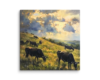 Black Cows Grazing- Canvas