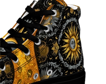 The Golden Oracle Art Deco High Tops – Men's High Top Sneakers, Celestial sneaker, Gothic style, Vintage Luxury Streetwear, Art Nouveau