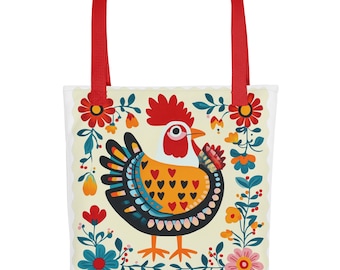Vintage Barnyard Chicken Giannoni & Santoni style - Country style chicken tote bag, Rural chicken gift bag, Vintage chicken art, farm art