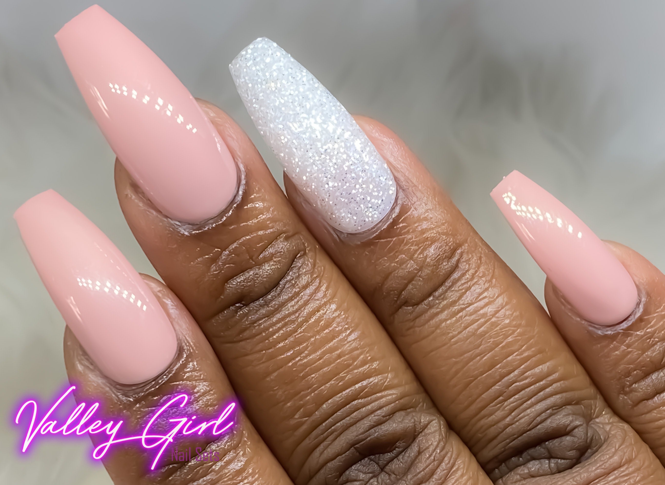 Nude Press On Nails Glitter Accent Nail Ready To Ship Etsy