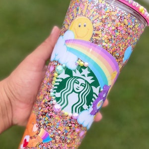 Care Bears Latte Cup Glass Cup With Custom Bling Bamboo Lid and Glass ...