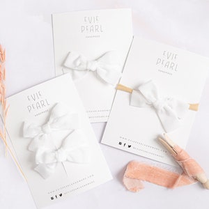 Laço de veludo branco, laço de veludo para Natal e feriados, nova faixa de cabeça macia de nylon para bebês recém-nascidos, conjunto de rabo de cavalo, clipe de veludo no laço