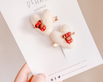 White Heart Red Bow Minnie Popsicle Pigtail Clips