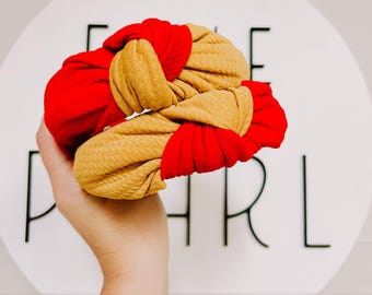 Hoofdband Chiefs, roodgouden KC Game Day-teamgeknoopte hoofdband voor meisjes en vrouwen, roodgele hoofdband met knoop, voetbal haaraccessoire voor volwassenen