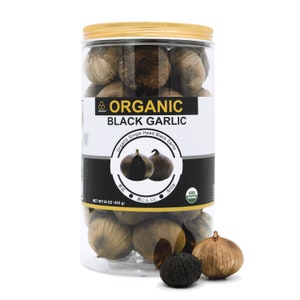 USDA Organic Black Garlic: Fermented Whole Garlic - 453g Jar