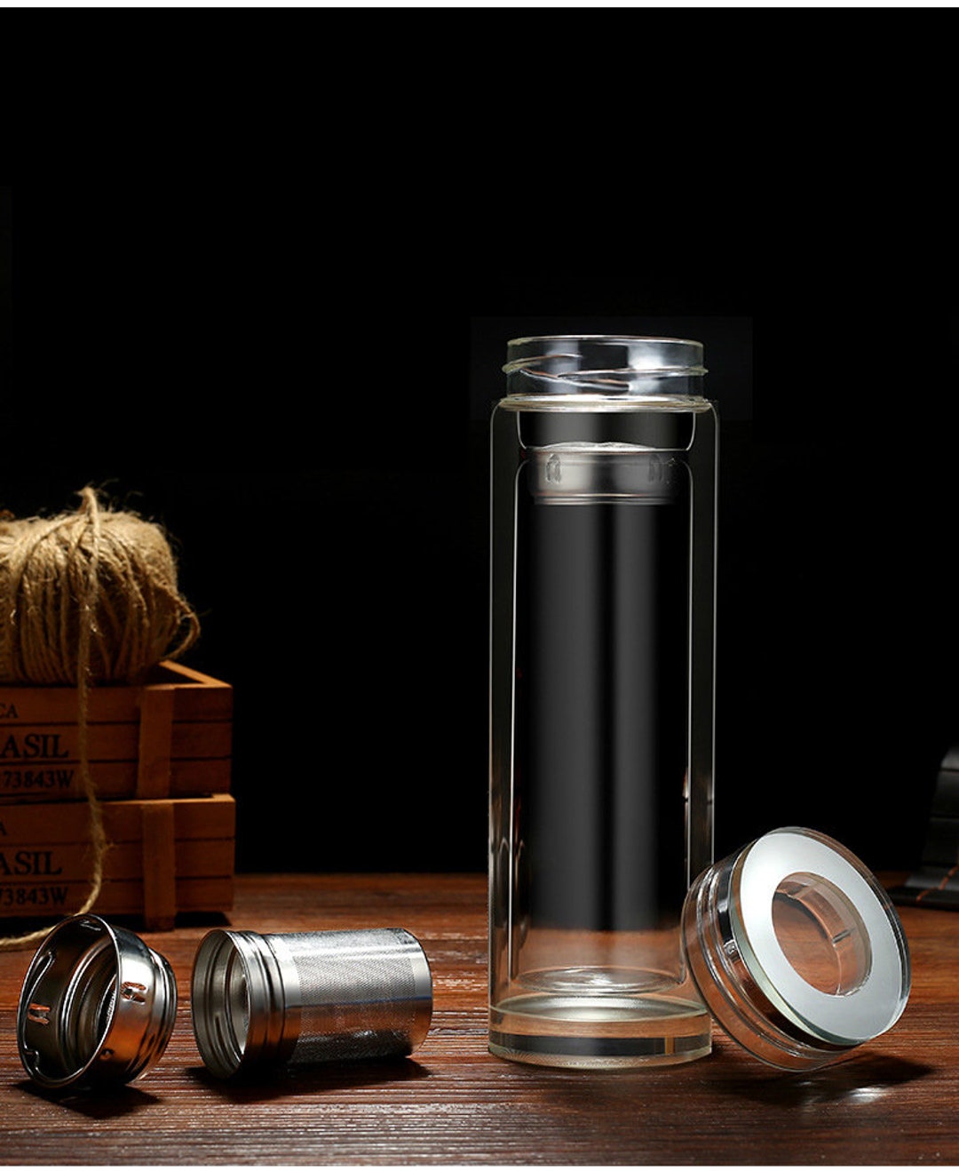 Double Wall Glass Water Bottle Tea and Water Separation Tea Bottle Mug