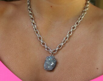 Chunky Silver Stone Necklace