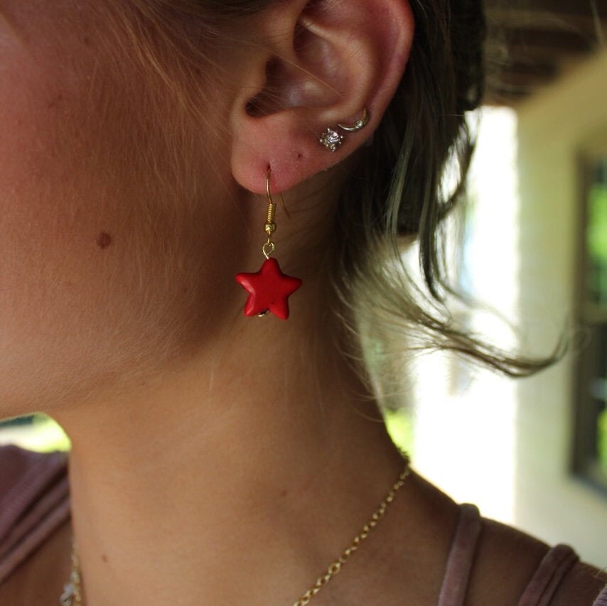 Red Star Earrings Etsy