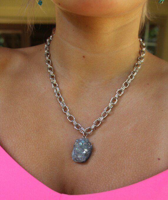 Chunky Silver Stone Necklace Etsy