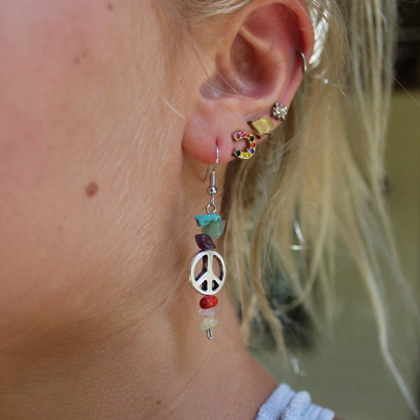 Small Round Peace Earrings