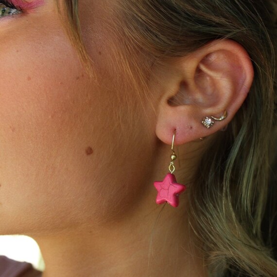 Pink shop star earrings