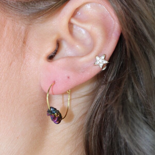 Rainbow Stone Hoop Earring