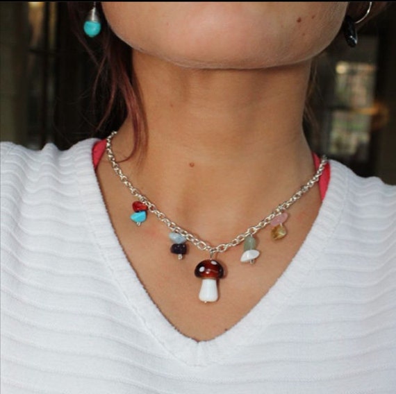 Glass Mushroom Necklace Etsy