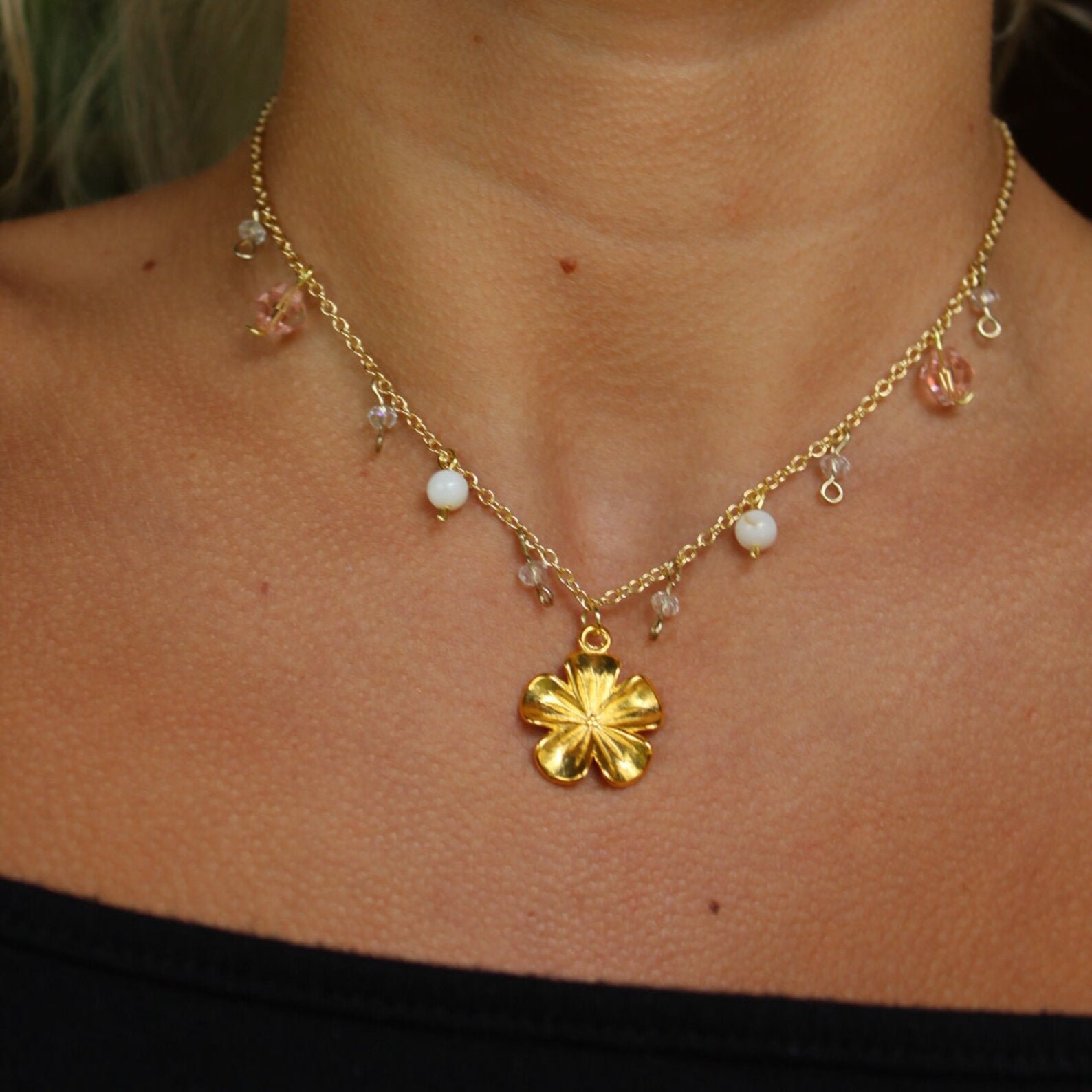 Gold Flower Necklace Etsy
