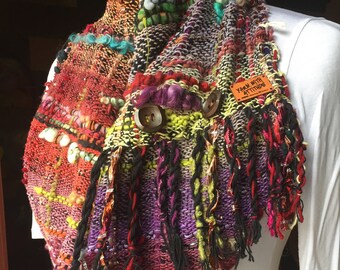 Saori Handwoven Infinity Scarf / Long Mobius Cowl