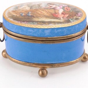 Antique porcelain ceramic brass hand, painted jewelry casket