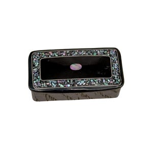 Antique Black Snuff Box with Abalone Inlay, Victorian Snuff Box, Antique Tobacco Box, Pocket Snuff Box, Collectible Tobacciana