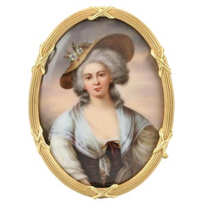 Beautiful antique hand painted miniature portrait plaque on porcelain
