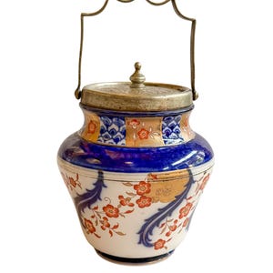 Victorian English Imari Biscuit Jar, Macintyre & Co Burslem, Antique Biscuit Barrel, Lidded Ironstone Cookie Jar, English Pottery