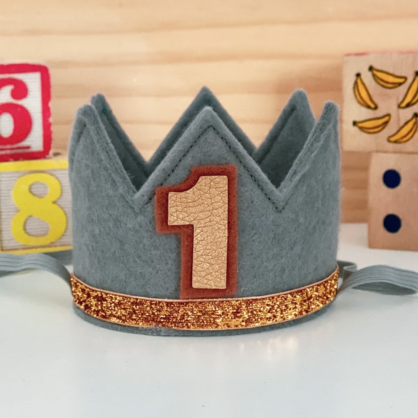 Grey Felt and Copper Trim Crown | First Birthday Crown | Birthday Crown | Boy Birthday Crown | First Birthday Crown | Cake Smash Boy