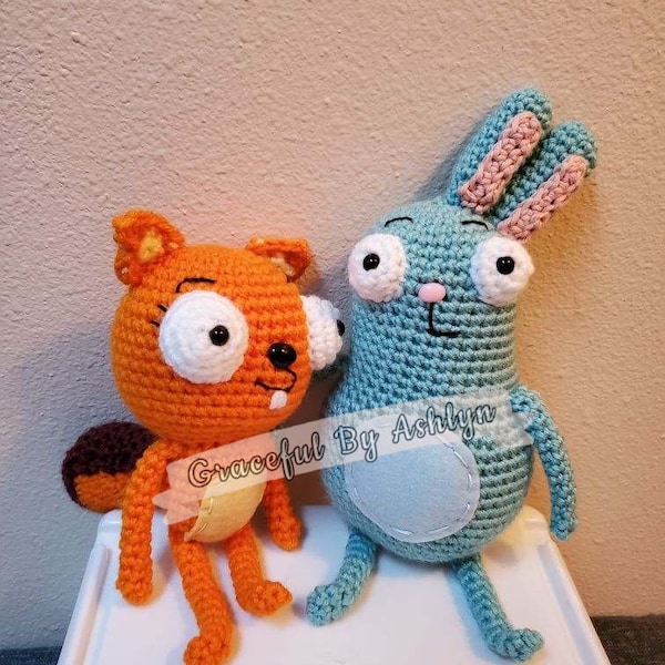 Made to order funny squirrel kiff and Barry bunny set of 2 custom crochet plush farley the robot