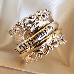 Hebräischer Ehering: 9k Gold & Sterling Silber jüdischer Ring