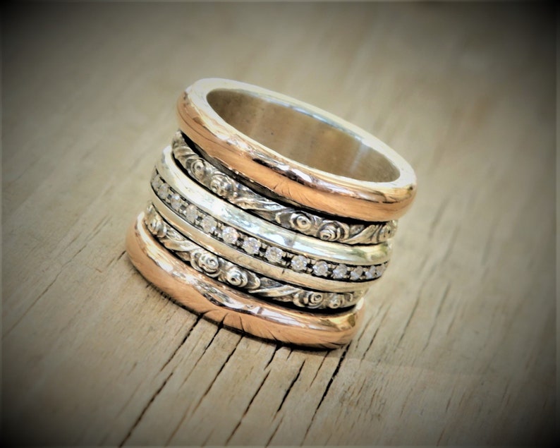 Rose Gold Spinner Ring for Women Meditation Ring Wide Etsy