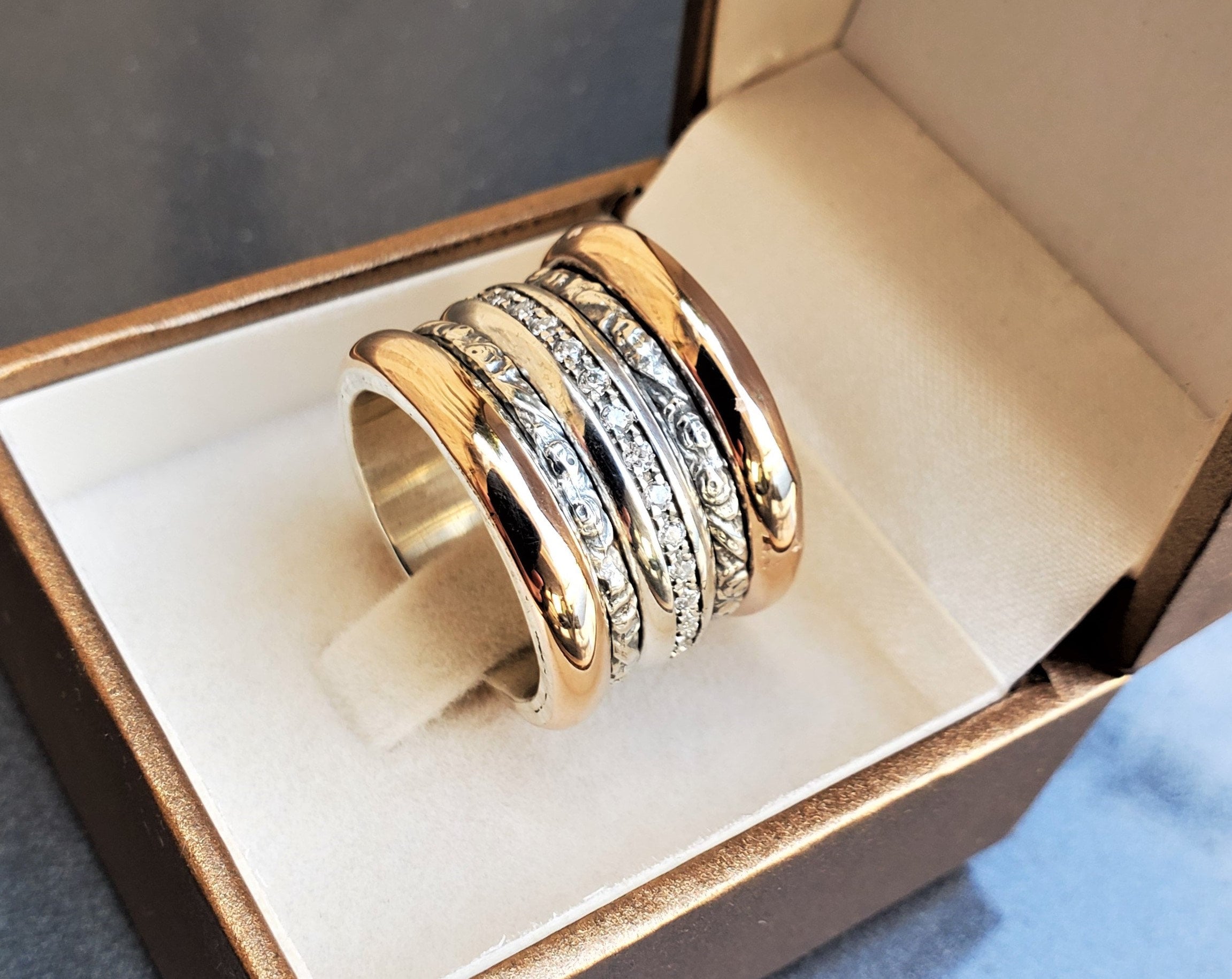 Rose Gold Spinner Ring for Women Meditation Ring Wide Etsy