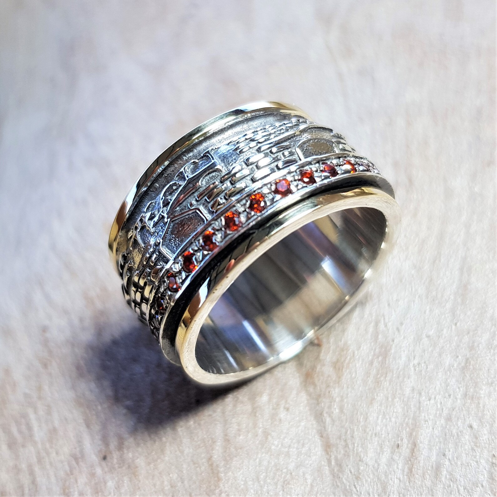 Gold und Silber Jerusalem Ring jüdische Hochzeit Ring Granat Etsy