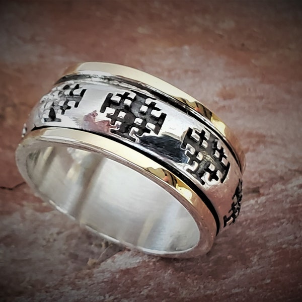 Cross Signet Ring, Religious Jewelry, Jerusalem Cross Ring, Christian Gold Jewelry
