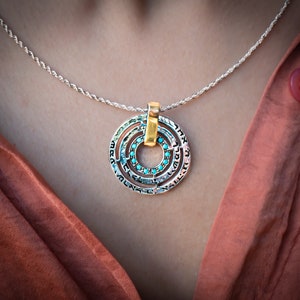 Shema Israel - Hebrew Necklace For Women, 9K Gold and Silver Protection Pendant, Bible Necklace, Israel Jewelry, Turquoise, Jewish Necklace