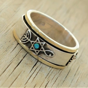 Menorah Ring, Magen David Ring, Evil Eye Ring, Silver And Gold Opal Spinner Ring, Opal Stones Ring, 9k Gold Ring, Unique Silver Ring,