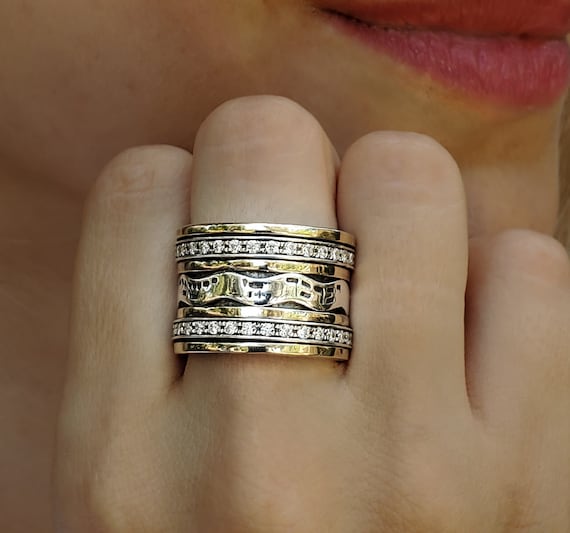 Sterling Silver and 9K Gold Cutout Shema Yisrael Hebrew Inscription Spinning  Ring, Christian Jewelry | My Jerusalem Store