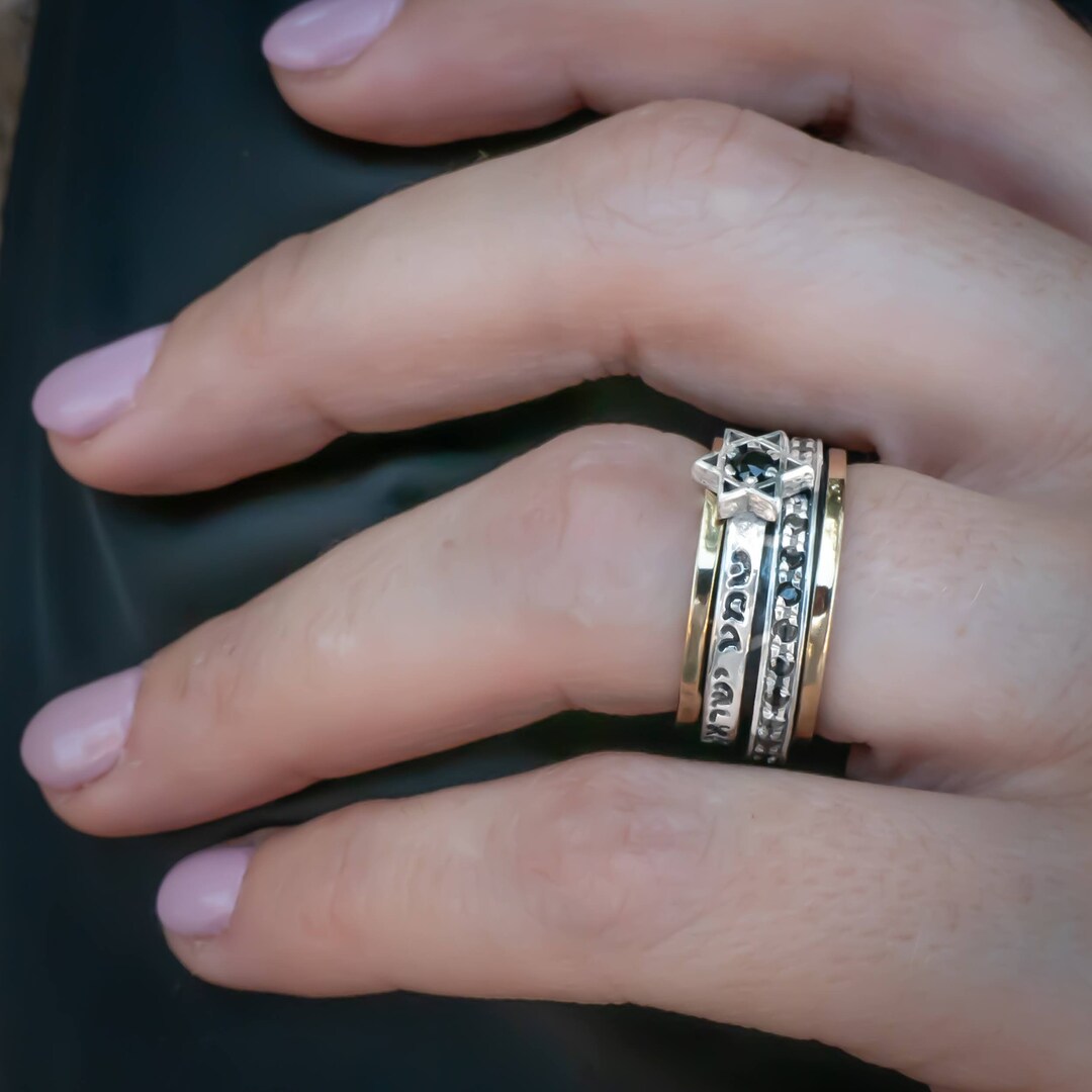 Ani L’dodi Spinner Ring: 925 Silver & 9K Gold, Jewish Wedding Band - Etsy