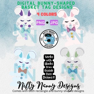 4 Bunny Basket Tag Designs Png Jpg Sublimation Digital File Easter