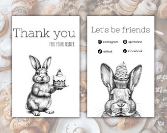 Carte de remerciement pour votre commande, carte de remerciement minimaliste boulangerie, carte de visite de remerciement boulangerie, carte de remerciement lapin, carte de remerciement boulangerie