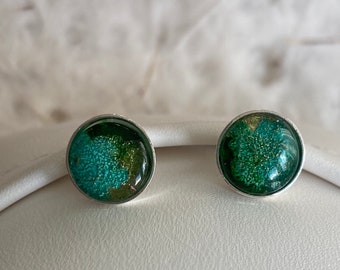 GrEEnERY 925-Silber Stecker mit fantastischen, selbstgemachten Resin-Steinen, Durchmesser 8mm, die kleinen Stecker