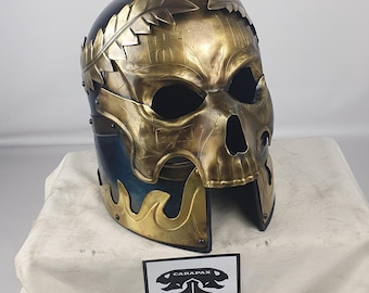 Helmet Skull 2.0 Brass with laurel wreath - for full plate - Larp, Middle Ages, Cosplay, Costume, Theater - Unique piece - Halloween