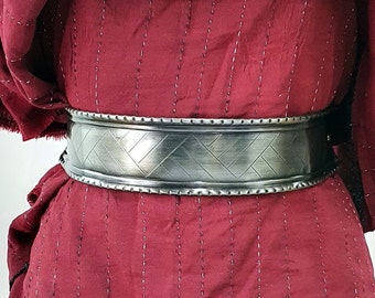 Jewellery belt braid with leather strap and buckle - metal brace for larp medieval