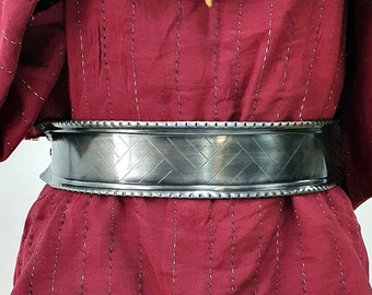 Jewellery belt braid with leather strap and buckle - metal brace for larp medieval
