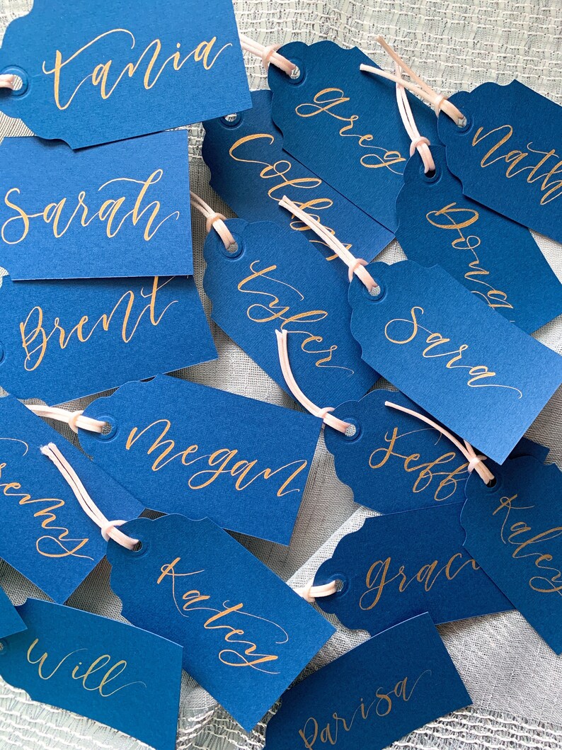Gold Place Card Tags Navy