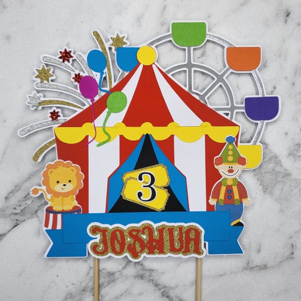 Circus cake topper - Carnival cake topper - Boy cake topper - Girl cake topper - Personalized cake topper - toddler topper - theme party