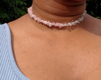 Rose Quartz split crystal choker