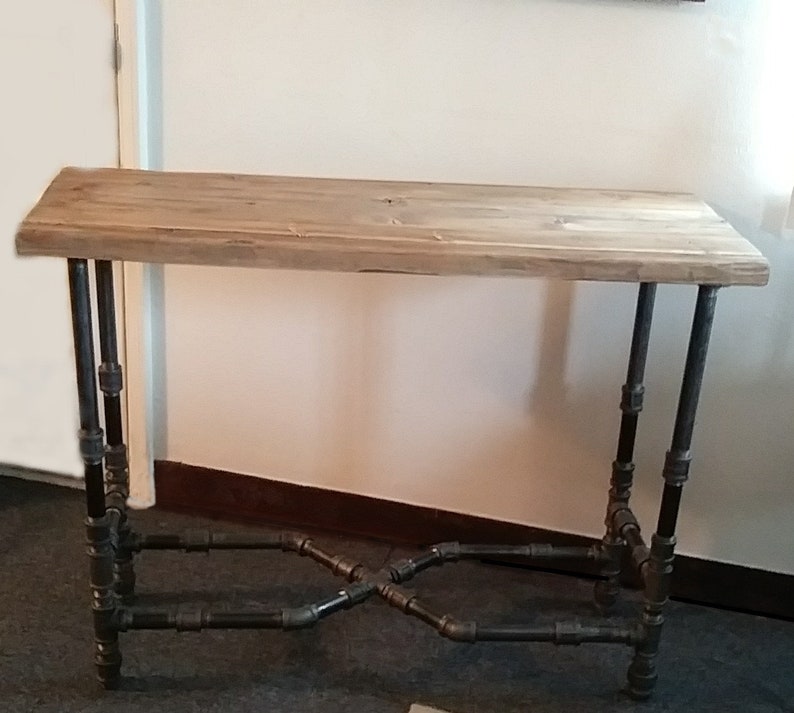 Black Pipe Console Table Raw Wood Top Etsy