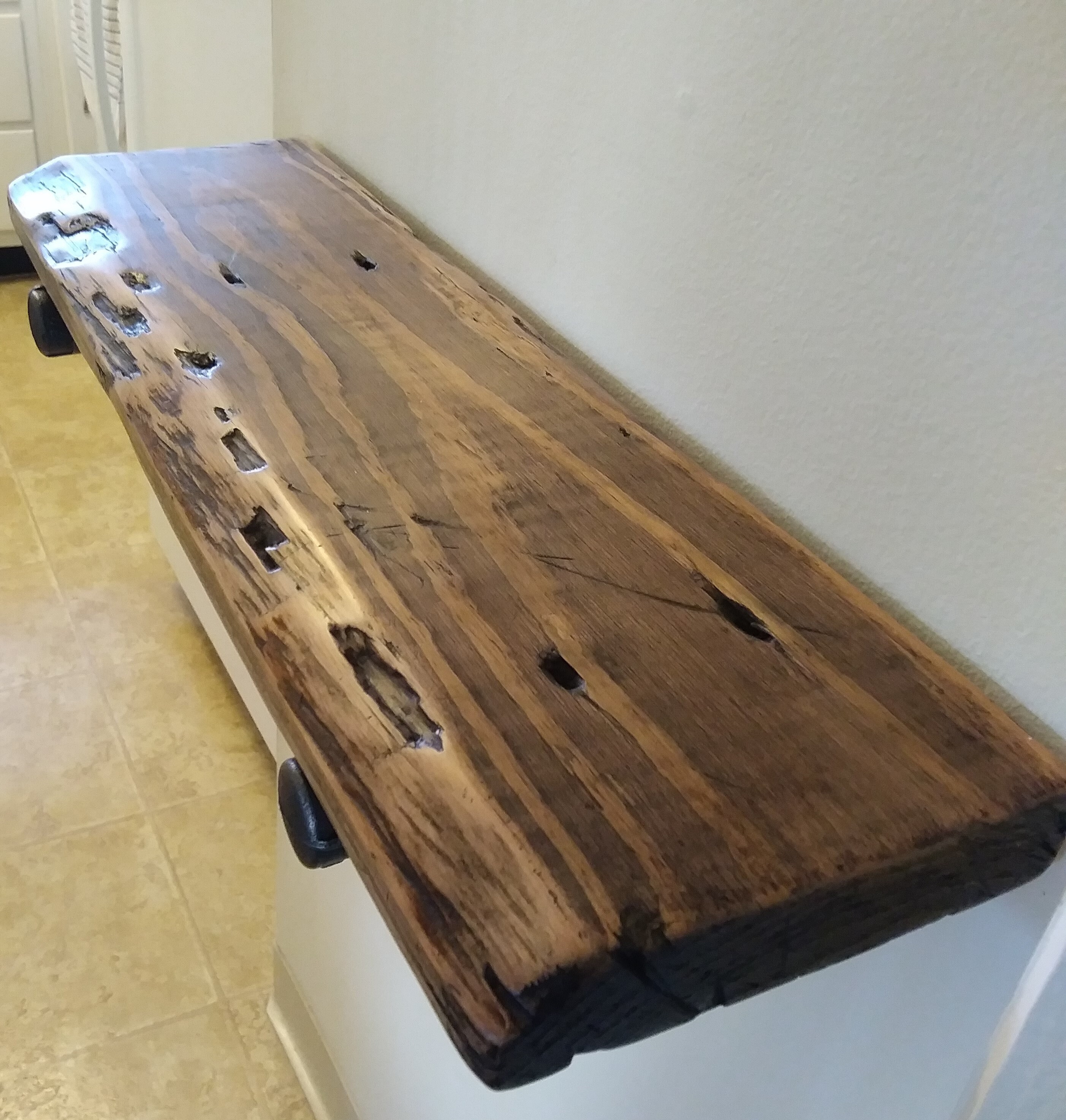 industrial shelf wood and black pipe shelf rustic living room Etsy